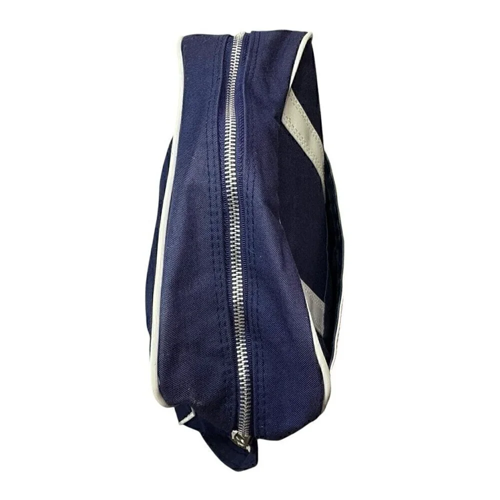 VTG 70s German Royal Travel Canvas Shoulder Tote Crossbody Bag Navy & White